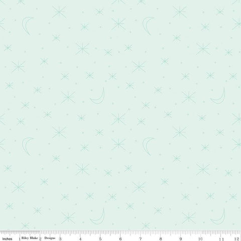 Forest Friends Sky Gazing C12694 Mist - Riley Blake Designs - Asterisk Stars Moons Small Circles - Quilting Cotton Fabric