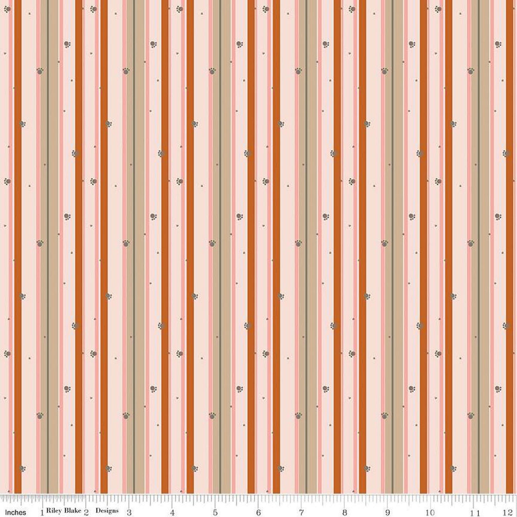 CLEARANCE Forest Friends Stripe C12695 Apricot - Riley Blake - Stripes Striped Paw Prints Animal - Quilting Cotton Fabric