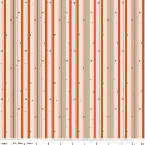CLEARANCE Forest Friends Stripe C12695 Apricot - Riley Blake - Stripes Striped Paw Prints Animal - Quilting Cotton Fabric