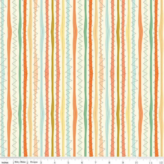 12" End of Bolt - SALE Bumble and Bear Stripe C12678 Cream - Riley Blake Designs - Stripes Striped Zig Zag - Quilting Cotton Fabric