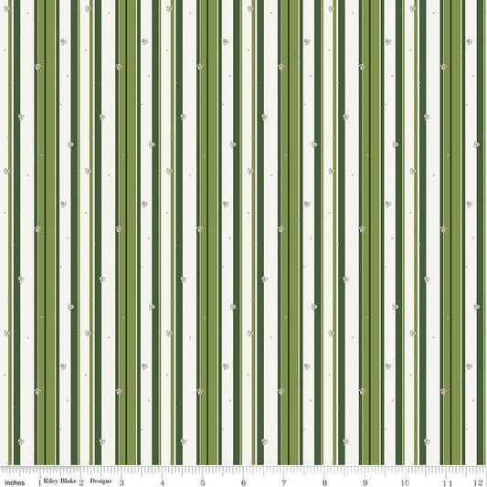 DEAL Forest Friends Stripe C12695 Green - Riley Blake Designs - Stripes Striped Paw Prints Animal - Quilting Cotton Fabric