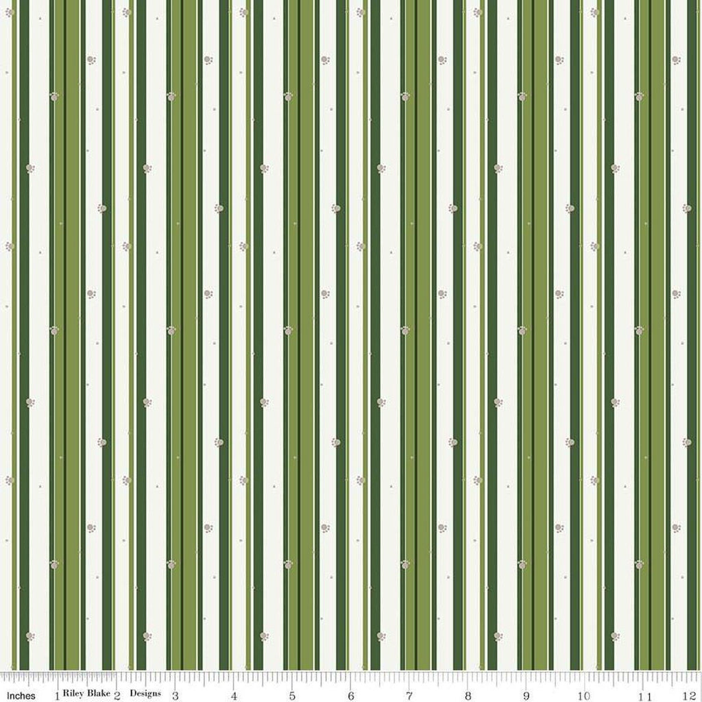 SALE Forest Friends Stripe C12695 Green - Riley Blake Designs - Stripes Striped Paw Prints Animal - Quilting Cotton Fabric