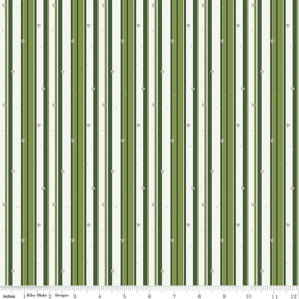 SALE Forest Friends Stripe C12695 Green - Riley Blake Designs - Stripes Striped Paw Prints Animal - Quilting Cotton Fabric