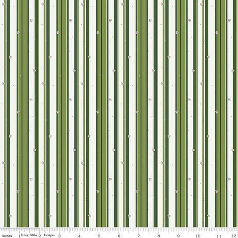 SALE Forest Friends Stripe C12695 Green - Riley Blake Designs - Stripes Striped Paw Prints Animal - Quilting Cotton Fabric