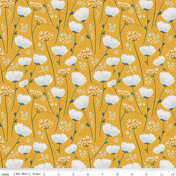 With a Flourish Floral C1273 Mustard - Riley Blake Designs - Flowers Blossoms - Quilting Cotton Fabric