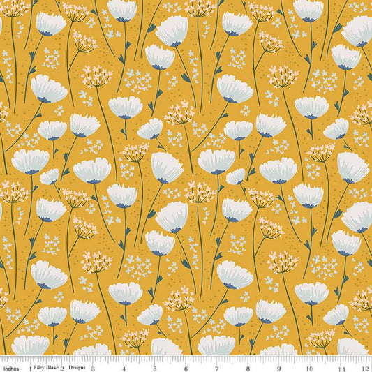 With a Flourish Floral C1273 Mustard - Riley Blake Designs - Flowers Blossoms - Quilting Cotton Fabric