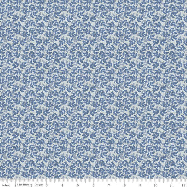 With a Flourish Leaves C12734 Denim - Riley Blake Designs - Overlapping Leaves Leaf - Quilting Cotton Fabric