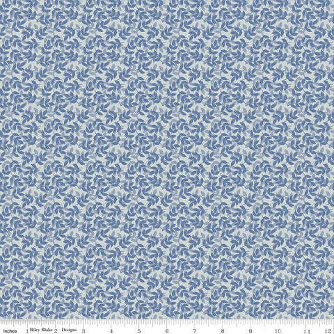 With a Flourish Leaves C12734 Denim - Riley Blake Designs - Overlapping Leaves Leaf - Quilting Cotton Fabric