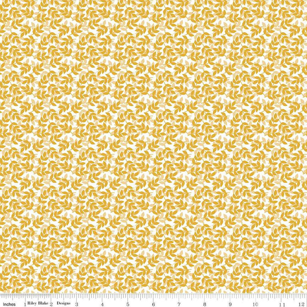 CLEARANCE With a Flourish Leaves C12734 Mustard - Riley Blake - Overlapping Leaves Leaf - Quilting Cotton Fabric