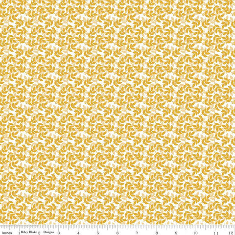 CLEARANCE With a Flourish Leaves C12734 Mustard - Riley Blake - Overlapping Leaves Leaf - Quilting Cotton Fabric