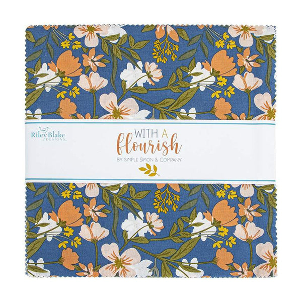 With a Flourish Layer Cake 10" Stacker Bundle - Riley Blake Designs - 42 piece Precut Pre cut - Floral - Quilting Cotton Fabric