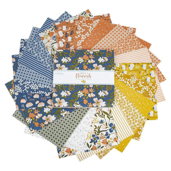 With a Flourish Layer Cake 10" Stacker Bundle - Riley Blake Designs - 42 piece Precut Pre cut - Floral - Quilting Cotton Fabric