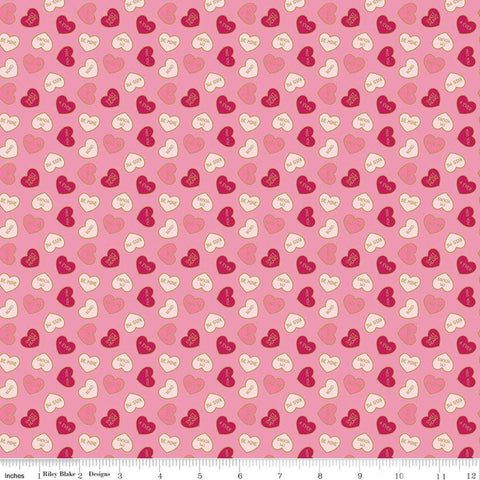 SALE Mint for You Conversation Hearts SC12762 Pink SPARKLE - Riley Blake - Valentine's Antique Gold SPARKLE - Quilting Cotton Fabric