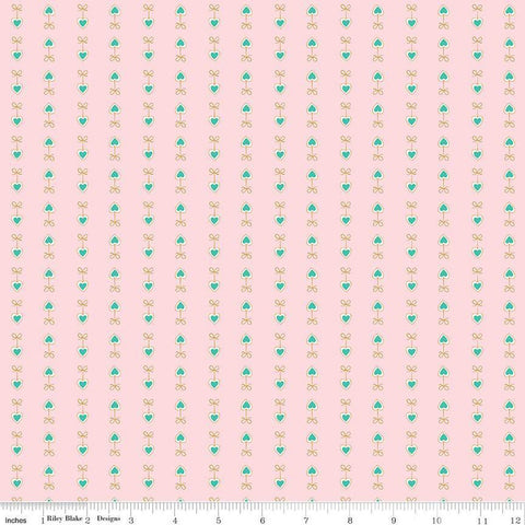 CLEARANCE Mint for You Heartstrings SC12763 Blush SPARKLE - Riley Blake - Valentine's Antique Gold SPARKLE - Quilting Cotton Fabric