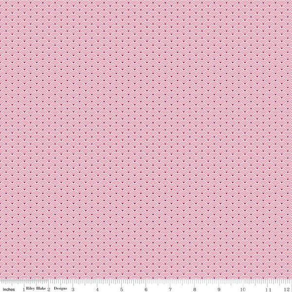 SALE Mint for You Scallops C12765 Pink - Riley Blake Designs - Valentine's Day Valentines Fan Pattern Hearts - Quilting Cotton Fabric