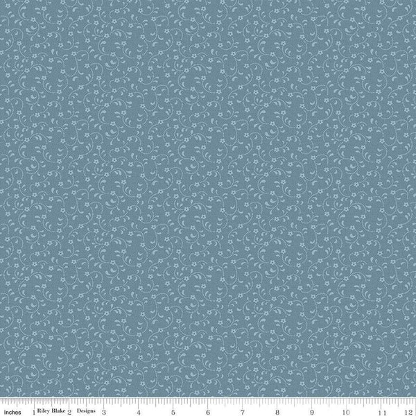 SALE Floret C675 Cadet - Riley Blake Designs - Flowers Floral Tone-on-Tone - Quilting Cotton Fabric