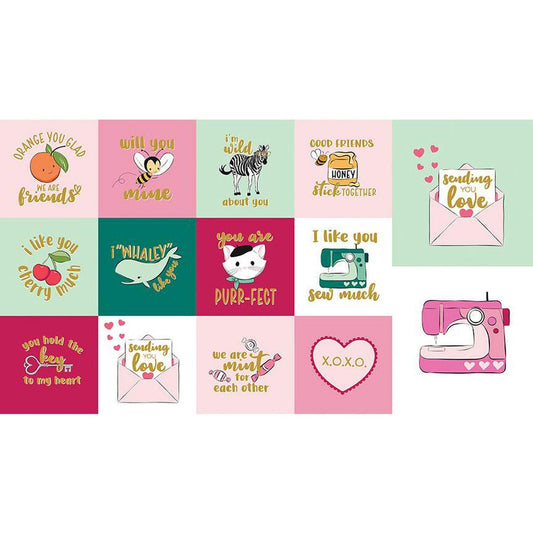 DEAL Mint for You Panel SP12766 SPARKLE - Riley Blake Designs - Valentine's Day Valentines Antique Gold SPARKLE - Quilting Cotton Fabric