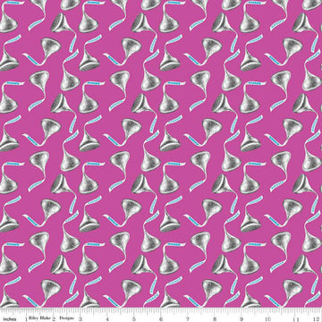 SALE Celebrate with Hershey Valentine's Day Kisses Toss Fuchsia - Riley Blake - Quilting Cotton - Licensed Product
