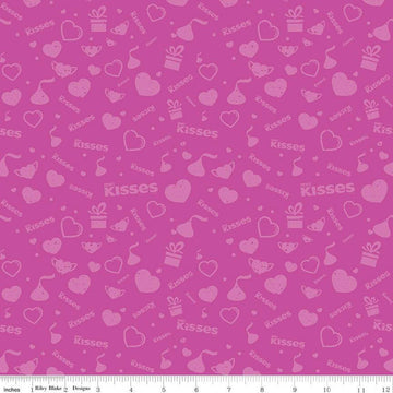 SALE Celebrate with Hershey Valentine's Day Tonal C12804 Fuchsia - Riley Blake Designs - Hershey's Kisses Hearts - Quilting Cotton Fabric
