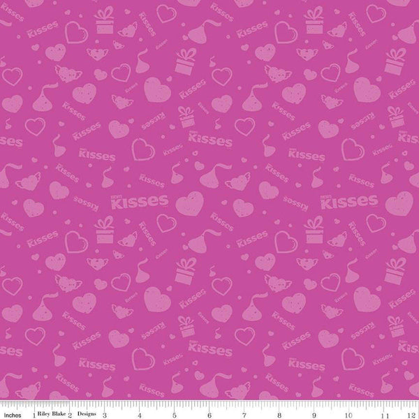 Celebrate with Hershey Valentine's Day Tonal C12804 Fuchsia - Riley Blake Designs - Hershey's Kisses Hearts - Quilting Cotton Fabric