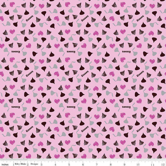Celebrate with Hershey Valentine's Day Kisses & Hearts SC12805 Pink SPARKLE - Riley Blake Designs - Silver SPARKLE - Quilting Cotton
