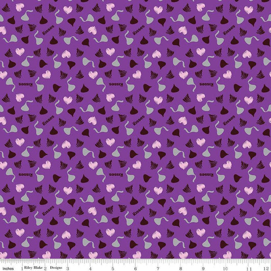Celebrate with Hershey Valentine's Day Kisses & Hearts SC12805 Purple SPARKLE - Riley Blake - Silver SPARKLE - Quilting Cotton
