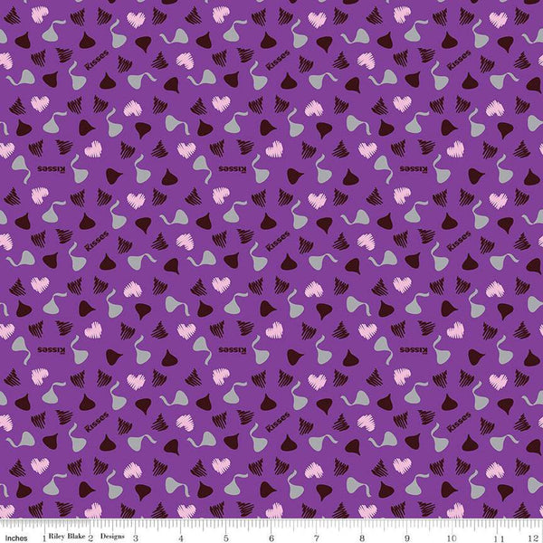 Celebrate with Hershey Valentine's Day Kisses and Hearts SC12805 Purple SPARKLE - Riley Blake - Silver SPARKLE - Quilting Cotton