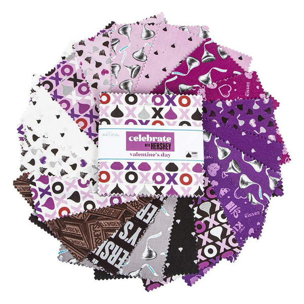 Celebrate with Hershey Valentine's Day Charm Pack 5" Stacker Bundle - Riley Blake - 42 piece Precut Pre cut - Quilting Cotton Fabric