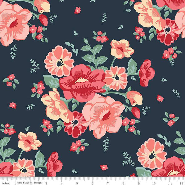 SALE Ciao Bella Main C12770 Midnight by Riley Blake Designs - Floral Flowers - Quilting Cotton Fabric