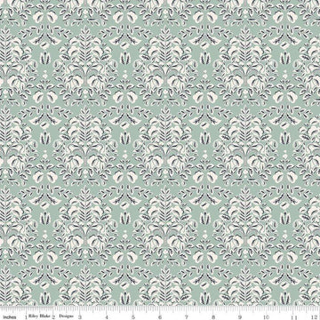 CLEARANCE Ciao Bella Damask C12772 Seafoam - Riley Blake Designs - Leaf Leaves - Quilting Cotton Fabric