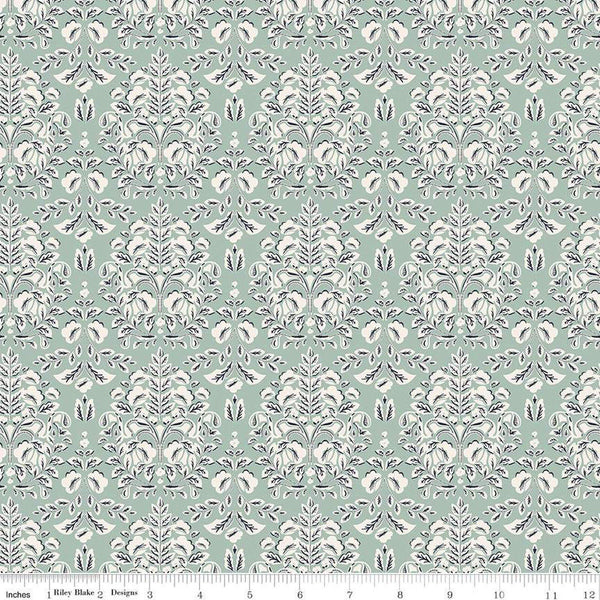 SALE Ciao Bella Damask C12772 Seafoam by Riley Blake Designs - Leaf Leaves - Quilting Cotton Fabric