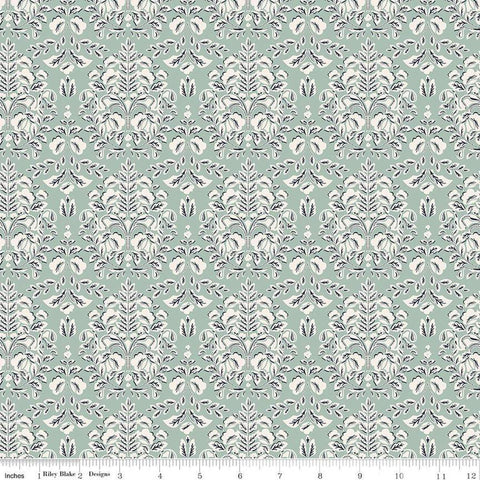 Ciao Bella Damask C12772 Seafoam by Riley Blake Designs - Leaf Leaves - Quilting Cotton Fabric