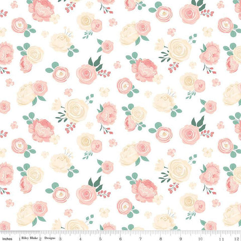 At First Sight Floral C12682 Cream - Riley Blake Designs - Leaves Flowers - Quilting Cotton Fabric