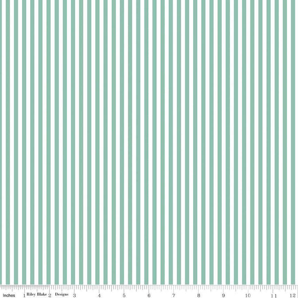 20" End of Bolt - At First Sight Stripe C12684 Seafoam - Riley Blake Designs - Approx. 4mm Stripes Striped Cream - Quilting Cotton Fabric