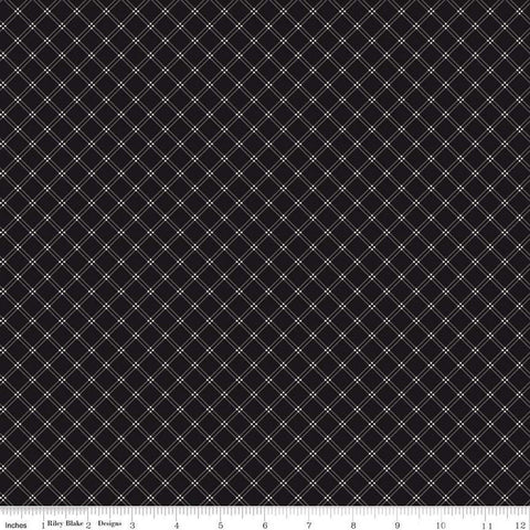 At First Sight Plaid C12685 Black - Riley Blake Designs - Diagonal Lattice - Quilting Cotton Fabric