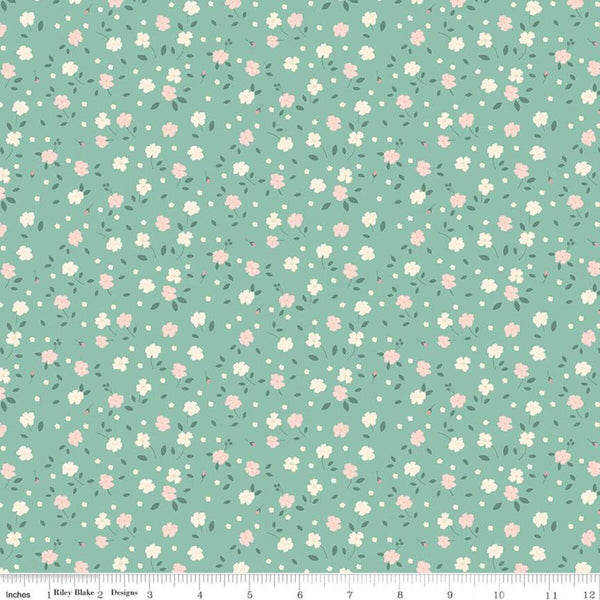 At First Sight Blossoms C12686 Seafoam - Riley Blake Designs - Floral Flowers - Quilting Cotton Fabric