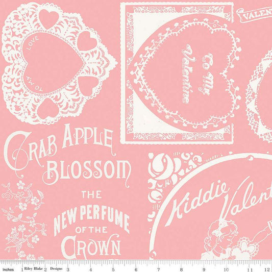 DEAL Be Mine Valentine Frames C12784 Pink - Riley Blake Designs - Valentine's Day Vintage Valentines Pink White - Quilting Cotton Fabric