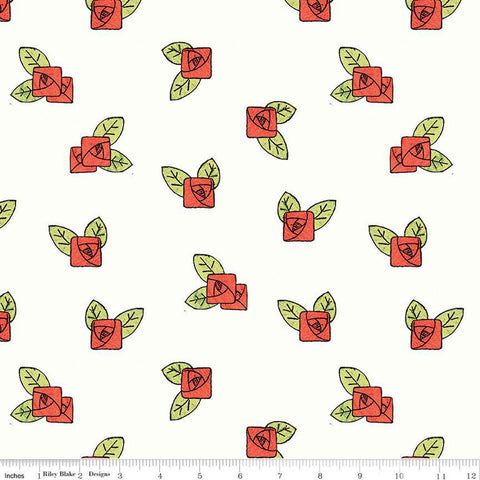 SALE Be Mine Valentine Rose Toss C12786 White - Riley Blake Designs - Valentine's Day Floral Flowers Rosebuds - Quilting Cotton Fabric