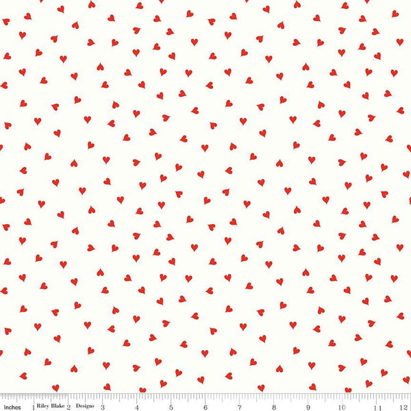 26" End of Bolt - Be Mine Valentine Small Hearts C12788 White by Riley Blake - Valentine's Day Valentines Red White - Quilting Cotton Fabric