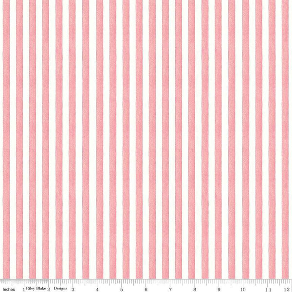 12" End of Bolt - Be Mine Valentine Candy Stripe C12789 Pink by Riley Blake Designs - Valentine's Day Textured White -Quilting Cotton Fabric