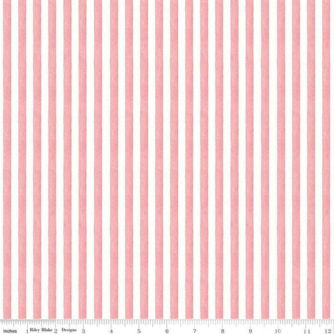 12" End of Bolt - Be Mine Valentine Candy Stripe C12789 Pink by Riley Blake Designs - Valentine's Day Textured White -Quilting Cotton Fabric