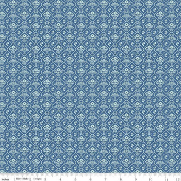 SALE Calico Wallpaper C12841 Denim - Riley Blake Designs - Lori Holt - Floral Flowers Baskets - Quilting Cotton Fabric