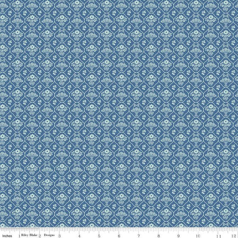 SALE Calico Wallpaper C12841 Denim - Riley Blake Designs - Lori Holt - Floral Flowers Baskets - Quilting Cotton Fabric