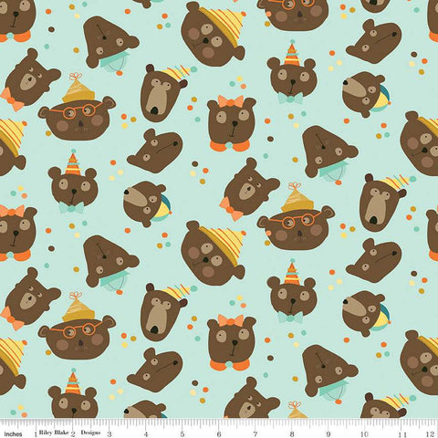 Bumble and Bear Heads C12671 Mint - Riley Blake Designs - Children's Bears - Quilting Cotton Fabric