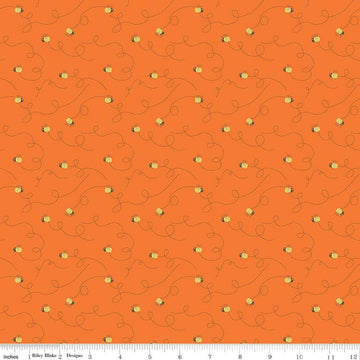29" End of Bolt - Bumble & Bear Bees C12672 Orange - Riley Blake Designs - Bumble Bees Dashed Lines - Quilting Cotton Fabric