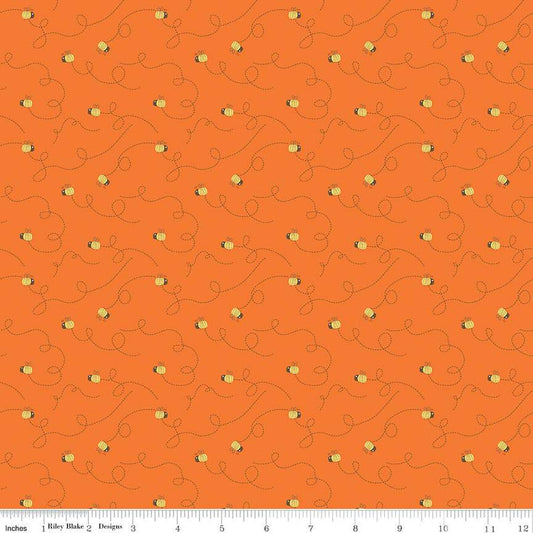 29" End of Bolt - Bumble & Bear Bees C12672 Orange - Riley Blake Designs - Bumble Bees Dashed Lines - Quilting Cotton Fabric