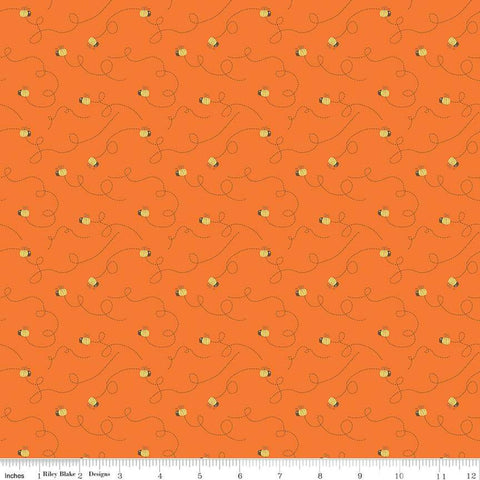 Bumble and Bear Bees C12672 Orange - Riley Blake Designs - Bumble Bees Dashed Lines - Quilting Cotton Fabric