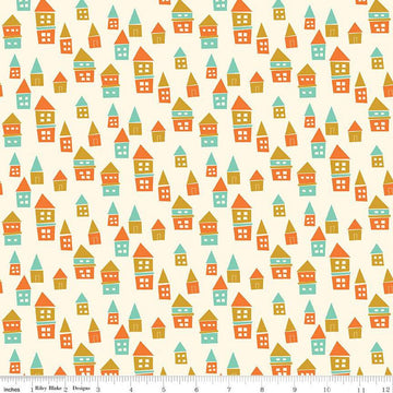 9" End of Bolt - Bumble and Bear Houses C12673 Cream - Riley Blake  - House Homes - Quilting Cotton