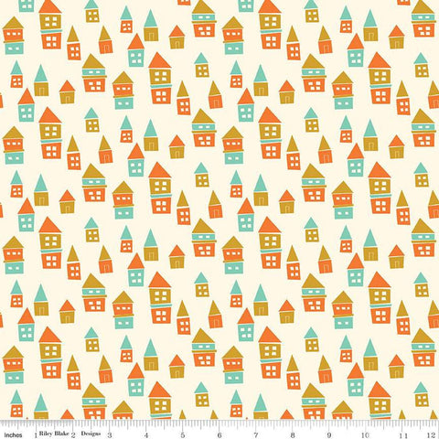 CLEARANCE Bumble and Bear Houses C12673 Cream - Riley Blake  - House Homes - Quilting Cotton