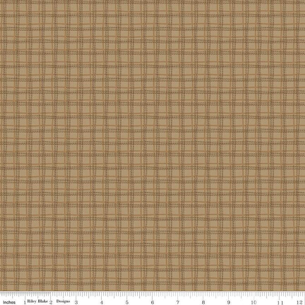 27" End of Bolt - Bumble and Bear Plaid C12676 Brown - Riley Blake Designs - Irregular Grid - Quilting Cotton Fabric